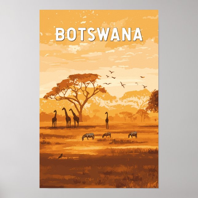 Poster Ilustração de viagem de arte vintage do Botsuana (Frente)