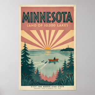 Poster Ilustração de Viagem de Arte Vintage do Estado de