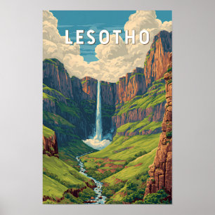 Poster Ilustração de viagem de arte vintage do Lesoto
