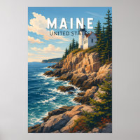 Ilustração de viagem de arte vintage do Maine