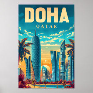 Poster Ilustração de Viagem de Arte Vintage do Qatar de D