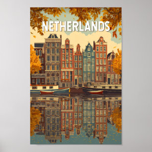 Poster Ilustração de Viagem de Arte Vintage dos Países Ba