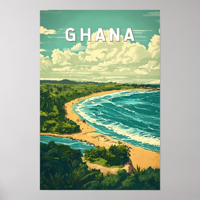 Poster Ilustração de viagem de arte vintage Gana (Frente)