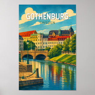Poster Ilustração de viagem de arte vintage Gotemburgo Su