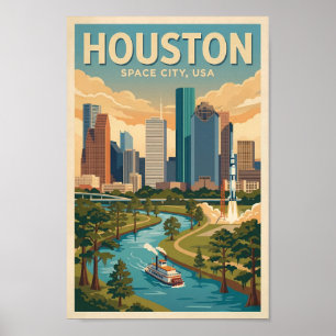 Poster Ilustração de Viagem de Arte Vintage Houston Texas