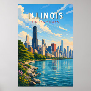Poster Ilustração de Viagem de Arte Vintage Illinois