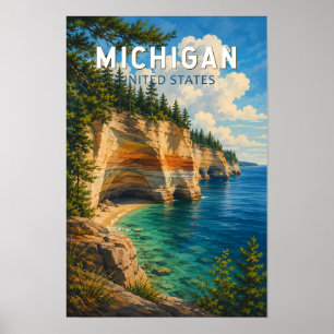 Poster Ilustração de Viagem de Arte Vintage Michigan