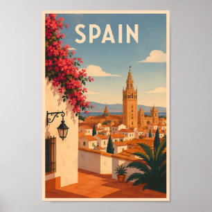 Poster Ilustração de Viagem de Arte Vintage Sevilha Espan