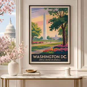 Poster Ilustração de Viagem de Arte Vintage Washington DC