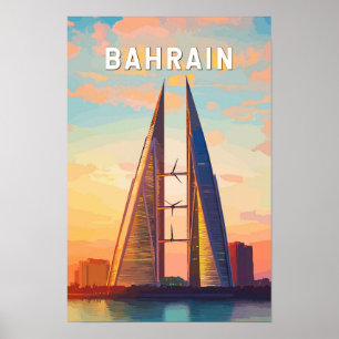 Poster Ilustração de Viagem de Bahrein Arte Vintage