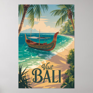 Poster Ilustração de Viagem de Bali Indonésia Arte Vintag
