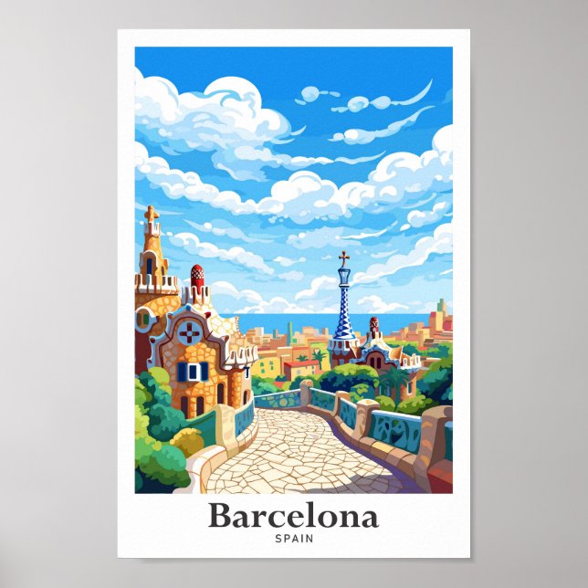 Poster Ilustração de Viagem de Espanha de Barcelona (Frente)
