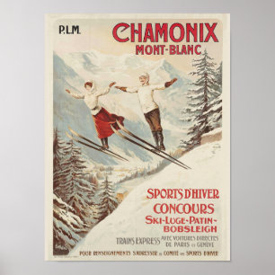Poster Ilustração de Viagem de Esqui Vintage Chamonix