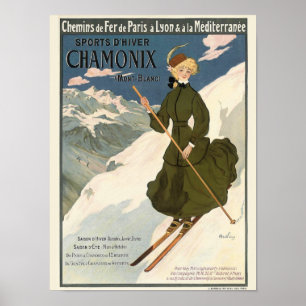 Poster Ilustração de Viagem de Esqui Vintage Chamonix
