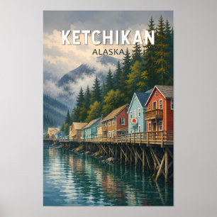 Poster Ilustração de Viagem de Ketchikan Alasca Vintage