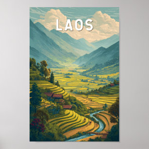 Poster Ilustração de viagem de Laos Arte Vintage