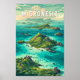 Poster Ilustração de Viagem de Micronésia Arte Vintage