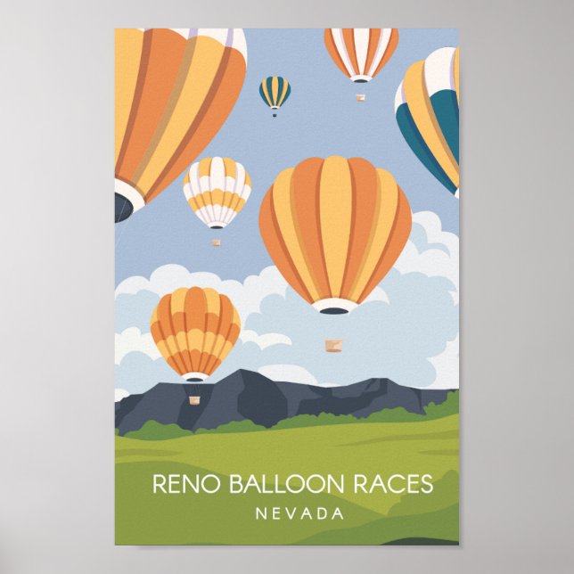 Poster Ilustração de Viagem de Nevada Race Balon Reno (Frente)