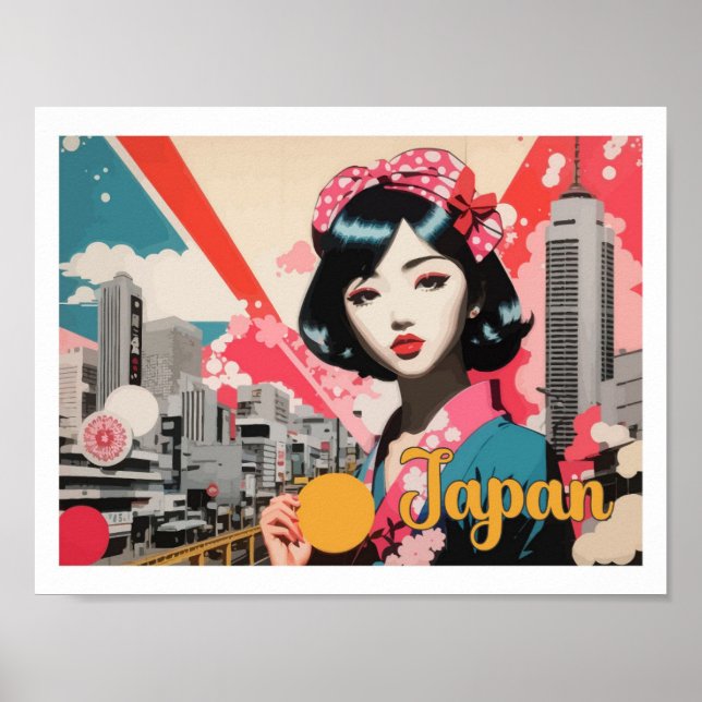 Poster Ilustração de Viagem de Pop Art do Japão (Frente)