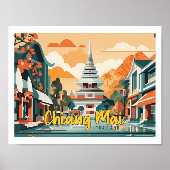 Poster Ilustração de Viagem de Pop de arte Chiang Mai Tha (Frente)