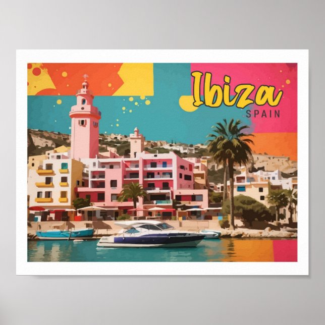 Poster Ilustração de Viagem de Pop de arte Ibiza Espanha (Frente)
