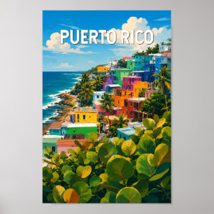 Poster Ilustração de Viagem de Porto Rico Arte Vintage