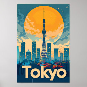 Poster Ilustração de Viagem de Retrô de Cidade de Tóquio