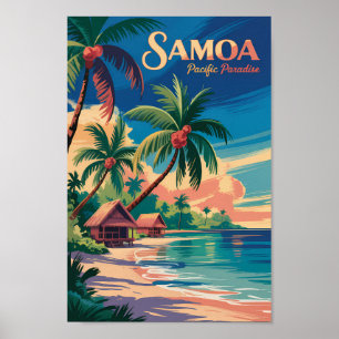 Poster Ilustração de viagem de Samoa Praia Arte Vintage