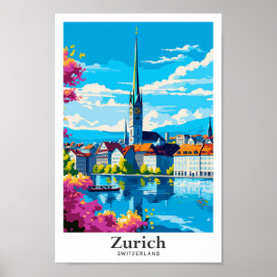Poster Ilustração de Viagem de Suiça de Zurique