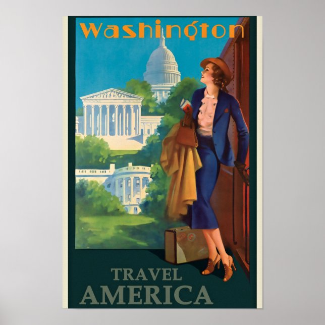 Poster Ilustração de Viagem de Vintage Washington DC (Frente)