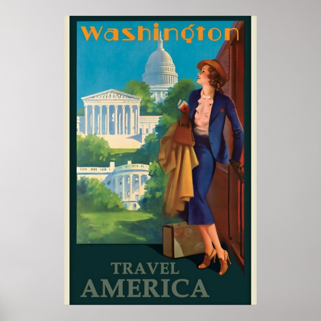 Poster Ilustração de Viagem de Vintage Washington DC (Frente)