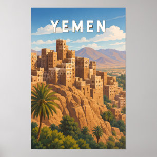 Poster Ilustração de viagem do Iêmen Arte Vintage