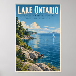 Poster Ilustração de viagem do Lago Ontário Arte Vintage