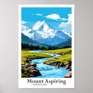 Poster Ilustração de Viagem do Monte Aspirando Nova Zelân