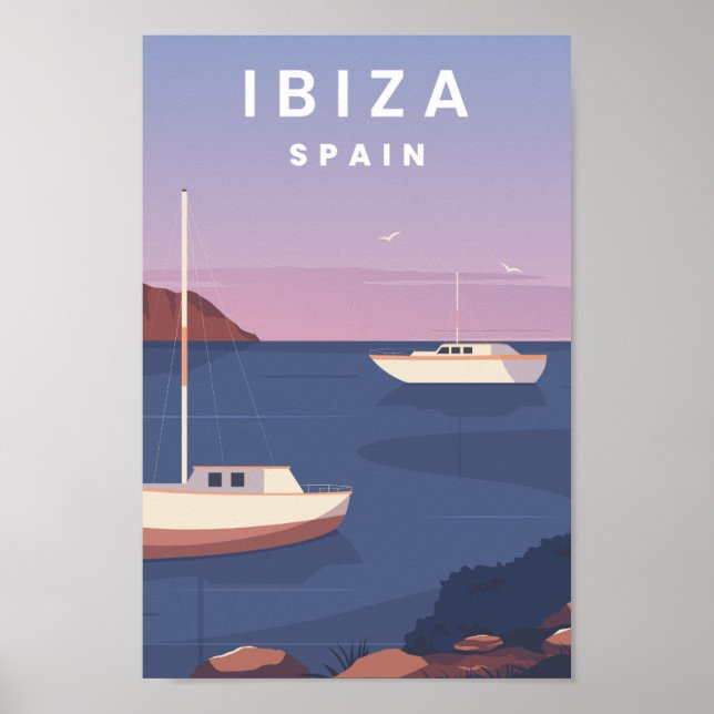 Poster Ilustração de Viagem Famosa de Ibiza Espanha (Frente)