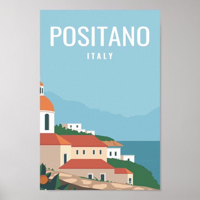 Poster Ilustração de Viagem Famosa Positano Itália (Frente)