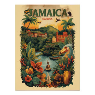 Pôster Ilustração de Viagem Jamaica Estilo Vintage