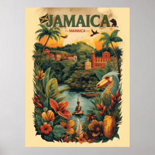 Poster Ilustração de Viagem Jamaica Estilo Vintage