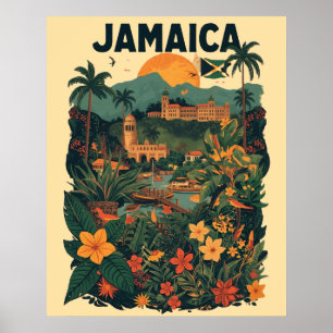 Poster Ilustração de Viagem Jamaica Estilo Vintage