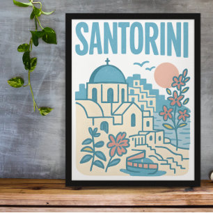 Poster Ilustração de Viagem Minimalista de Santorini Gréc