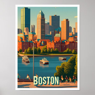 Poster Ilustração de Viagem nos EUA em Boston Massachuset