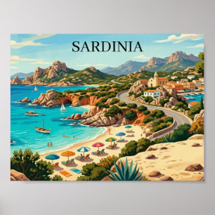 Poster Ilustração de Viagem pela Sardenha Itália Vintage