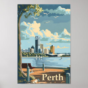 Poster Ilustração de Viagem retrô da Perth Austrália Vint
