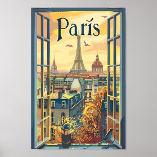 Poster Ilustração de Viagem retrô de Paris France Vintage