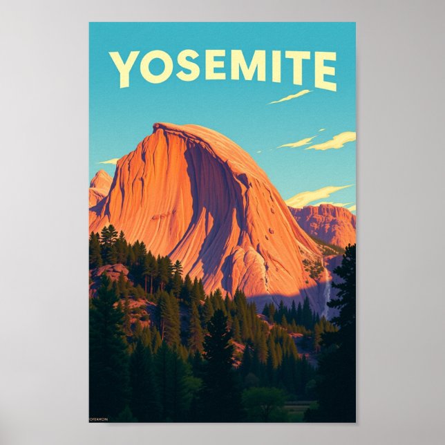 Poster Ilustração de Viagem Retro Yosemite Califórnia (Frente)
