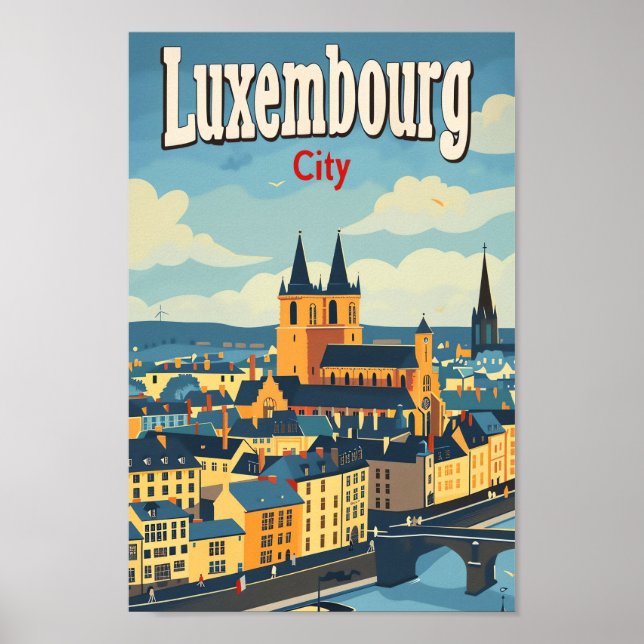 Poster Ilustração de Viagem retrovisor da cidade de Luxem (Frente)