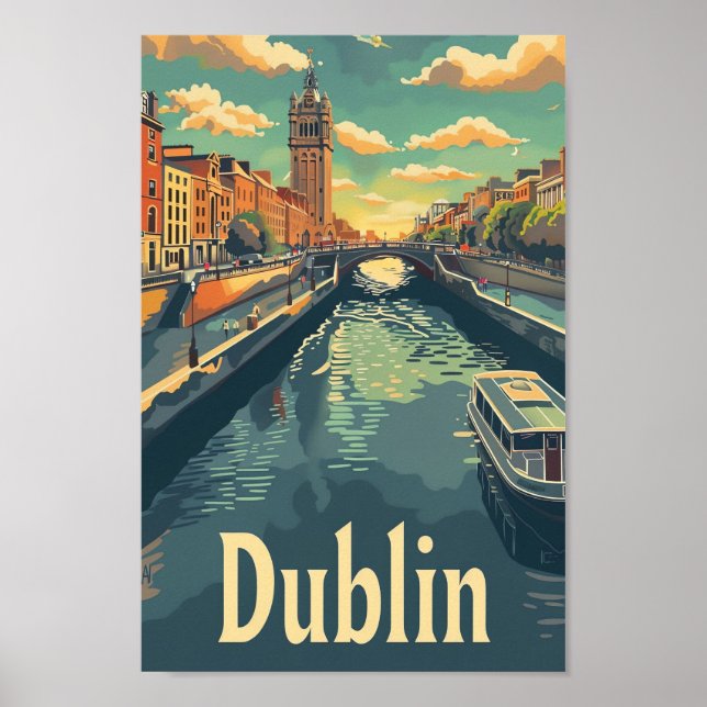 Poster Ilustração de Viagem retrovisor da Irlanda de Dubl (Frente)