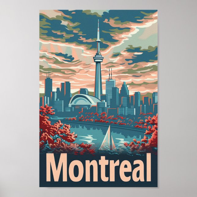 Poster Ilustração de Viagem retrovisor de Montreal Canadá (Frente)