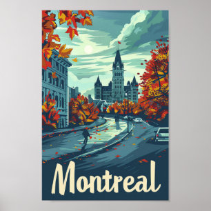 Poster Ilustração de Viagem retrovisor de Montreal Canadá