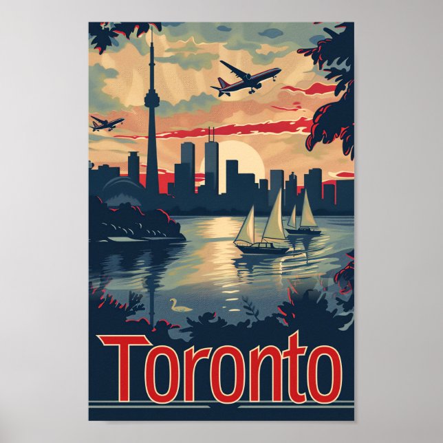 Poster Ilustração de Viagem retrovisor de Toronto Canada (Frente)